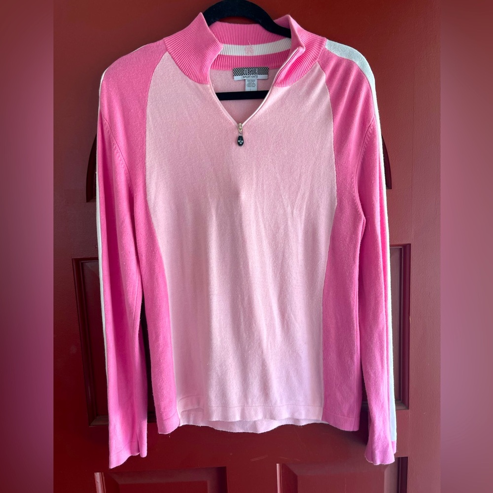 DAVID MEISTER Sports Knit 🧶 pink and white long sleeved sweater